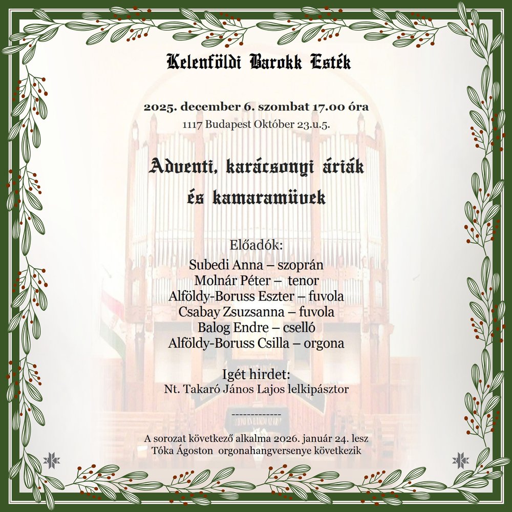 Adventi és karácsonyi áriák a következő Kelenföldi Barokk Esten