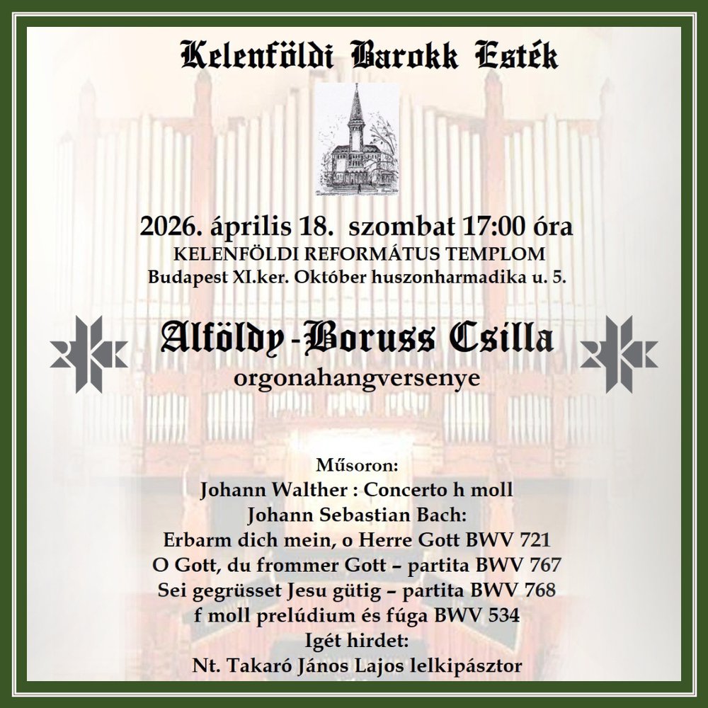 Barokk orgonakoncert a kelenföldi református templomban